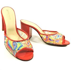 LUIGI TRAINI 🇮🇹 WOMEN'S MULTICOLOR LEATHER & FABRIC COMFORT SUMMER MULES